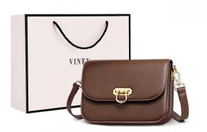 Кожаная наплечная сумка через плечо маленькая квадратная сумка небольшого размера женская кофейная VINEY