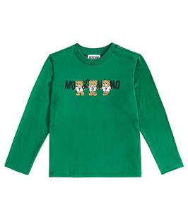 Топ из хлопкового джерси с мишкой Moschino Kids, Forest Green