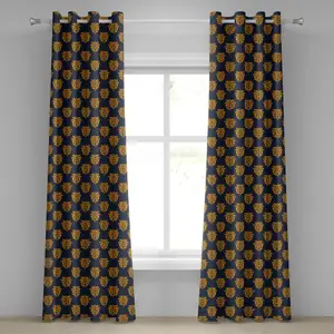 Шторы на люверсах ABAKUHAUS из дамасской ткани, античные цветочные мотивы с арабесками, классические викторианские лиственные мотивы, декоративные двухпанельные шторы, 280 см x 225 см, темно-синие бархатцы Abakuhaus