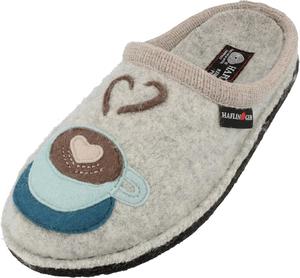 Тапочки-мюли HAFLINGER AR с кофейным узором Latte из шерсти, серебристо-серый