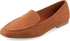 Женские замшевые лоферы Journee с плоским квадратным носком, заметной верхней линией, с мягкой стойкой и каблуком-блоком - повседневная обувь Tullie Journee Collection, Cognac