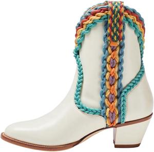 Женские уникальные ботильоны FOWT с круглым носком, плетеной отделкой, на голенище, на низком каблуке-блоке, ковбойского стиля, удобные для вечеринки и мероприятий, размеры 4-16 US, Ivory
