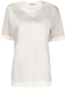 Топ с круглым вырезом и короткими рукавами Prada, нейтральный