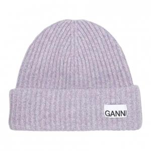 Ребристая вязаная шапка с логотипом GANNI, фиолетовый