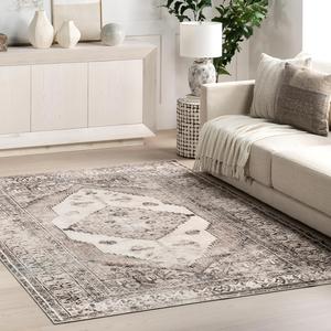 nuLOOM Gladys машинная стирка винтажный медальон ультратонкий ковер, 183 x 275 см, Light Grey