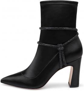 Женские вечерние ботильоны XYD с узелковым ремешком, широким каблуком, заостренным носком, ботинки до щиколотки с боковой молнией, элегантная обувь для мероприятий