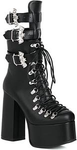 Женская модная платформа ботильоны на высоком каблуке с пряжкой и боковой молнией FufoneUS, Black