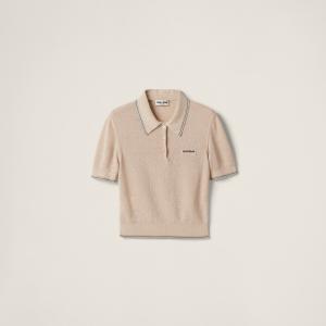 Вязаная хлопковая рубашка-поло MIU MIU, песочный бежевый