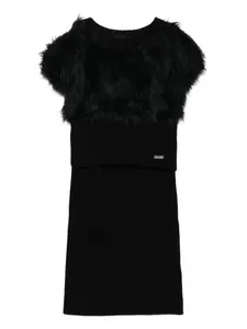 Платье в рубчик с меховой отделкой Monnalisa, черный