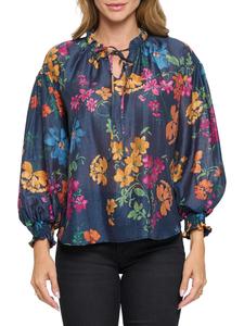 Блузка с завязкой на шее и оборками Renee C., темно-синий