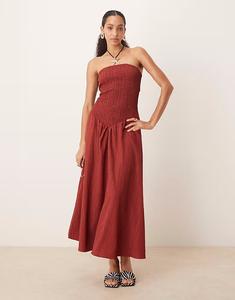 Платье-бандо макси ASOS DESIGN с жатым эффектом бордового цвета