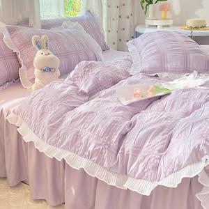 Disney Комплект постельного белья 3 предмета, простыня 120 см, подходит для одеяла 150×200 см, пузырчатая пряжа в клетку, элегантный фиолетовый