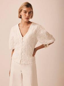 Топ с вышивкой и отделкой в виде волны Mint Velvet, White Ivory