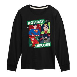 Футболка с длинным рукавом Justice League Holiday Heroes для мальчиков 8-20 Licensed Character, Black