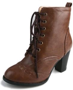 Женские ботильоны COMFASH с шнуровкой, заостренным носком и массивным средним каблуком, Brown