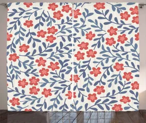 Штора ABAKUHAUS Floral Rustic с принтом "Весенний винтаж", присборенная тесьма для спальни с петлями и крючками, 280 x 225 см, цвет "кадетский синий, кораллово-красный, кремовый" Abakuhaus
