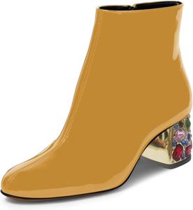 Женские классические ботильоны YDN с круглым закрытым носком, молниями, стразы, низкий каблук, для шопинга, вечеринок и повседневной носки, размер 4-16 US, Yellow