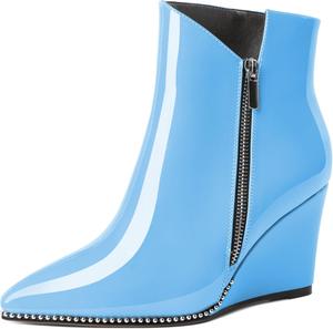 Женские ботильоны на танкетке Zamikoo с вырезом V, серебристой отделкой бусинами, танкетка Chelsea, на молнии сбоку, из лакированной кожи, для женщин, 3,5 дюйма