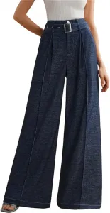 Брюки-джинсы Baggy для женщин, High-Waisted Wide Leg с поясом и карманами