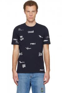 Marni Хлопковая футболка темно-синего цвета с принтом Marni Multigram