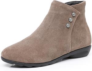 Женские замшевые плоские ботильоны на щиколотке, модные с круглым носком, боковой молнией, мягкой подошвой, противоскользящие, для офиса, с низким каблуком FAGLKAK, Apricot