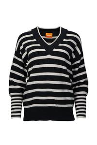 Наталья полосатый джемпер с V-образным вырезом в цвете уголь Brodie Cashmere, Coal