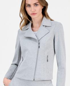Женская вязаная мотоциклетная куртка с воротником-стойкой Anne Klein, Lt Heather Grey