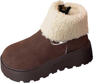 Женские зимние ботинки для холодной погоды с меховой подкладкой, противоскользящие, на молнии, замшевые, ботильоны на зиму Generic, #C07-Coffee