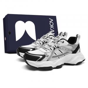 Модная серия Play Мужские массивные кроссовки низкие панда черно-белый/черный/серебристый/шампань золото AOKANG, черно-белый [Осень Зима]