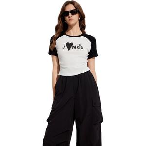 ELLE Футболка Women's Black Crew Neck Moderate Straight Fit