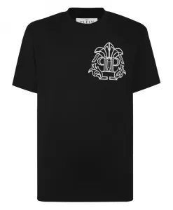Футболка с круглым вырезом и изображением черепа и костей. Philipp Plein, черный