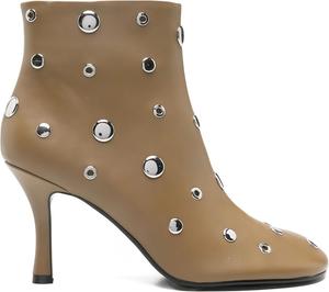 Женские ботильоны с заклепками, осенние короткие сапожки с высоким каблуком, закрытым круглым носком, на молнии, с каблуком-стилетто, для повседневного и офисного образа ZodyBoer, Brown