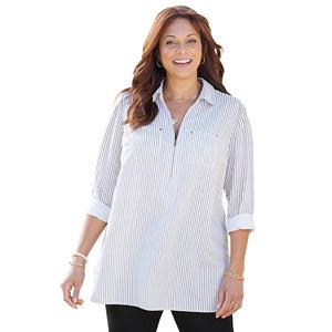 Женская футболка-туника Breezeway с полумолнией plus size petite Catherines, White Pinstripe