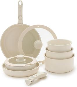 Набор кастрюль и сковородок GreenLife с антипригарным покрытием, 10 шт, кремовый