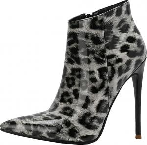 Женские ботильоны Meefit на каблуке с леопардовым принтом, из лакированной кожи, с острым носком, высокие каблуки