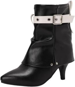 Fusecottc Женские короткие ботинки с зауженным носком и низким каблуком - дизайн с регулируемым ремешком, подходит как для вечерних мероприятий, так и для повседневной носки.