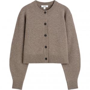 COS Трикотажный кардиган женский, кофейно-коричневый, с круглым вырезом, умеренной длины