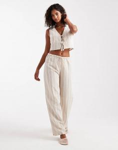 Широкие брюки в полоску от New Look кремового цвета