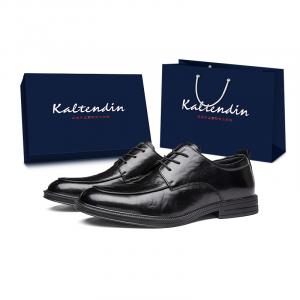 Kaltendin Мужские черные классические туфли из черной натуральной кожи теленка [Размер на один меньше, чем у спортивной обуви]