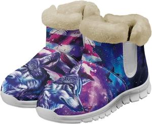 Женские зимние ботинки chaqlin Wolf Snow, высокие до щиколотки, модные, с мягким флисовым утеплителем, уютные с плоским каблуком, легкие, повседневные, для работы, прогулок и походов, Galaxy Usa Flag Wolf Butterfly