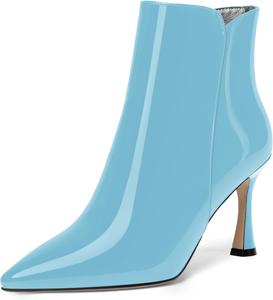 Женские ботильоны SKYSTERRY с заостренным носком, молнией, офисные, лакированные, повседневные, на высоком каблуке 3,3 дюйма, Light Blue