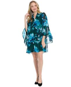 Мини-платье с V-образным вырезом и принтом для невысоких девушек London Times, Teal blue
