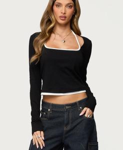 Женская блузка Ksenia с контрастными слоями и квадратным вырезом Edikted, Black