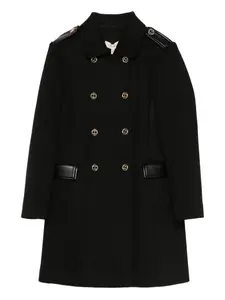 Двубортное пальто с деталями на плечах (погонами) TWINSET Kids, черный