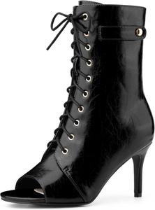 Женские ботильоны Allegra K с открытым носком на шнуровке и шпильке, Black