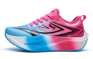 VOIT Кроссовки для марафона с амортизацией, противоскользящие, с отскоком, с низким верхом и карбоновой пластиной, унисекс, цвет: синий, розово-красный