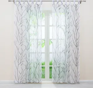 Штора вуаль , 175 x 140 см (В x Ш), оконная панель с серым узором Ветки, застежки-петли, полупрозрачная, серая, 1 шт. Joyswahl