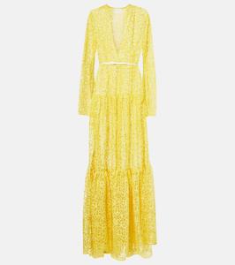 Многоярусное платье из гипюрового кружева Giambattista Valli, Yellow