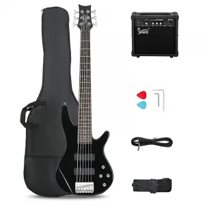 Бас-гитара Glarry GIB на 6 струн, полный размер, датчик HH, черная / усилитель 20 Вт