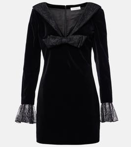 Мини-платье из хлопкового бархата с кружевной отделкой Nina Ricci, черный